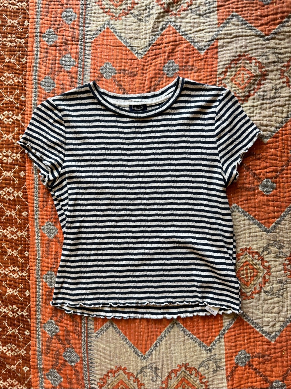 SPLENDID - Navy and White Pointelle Cotton Tee